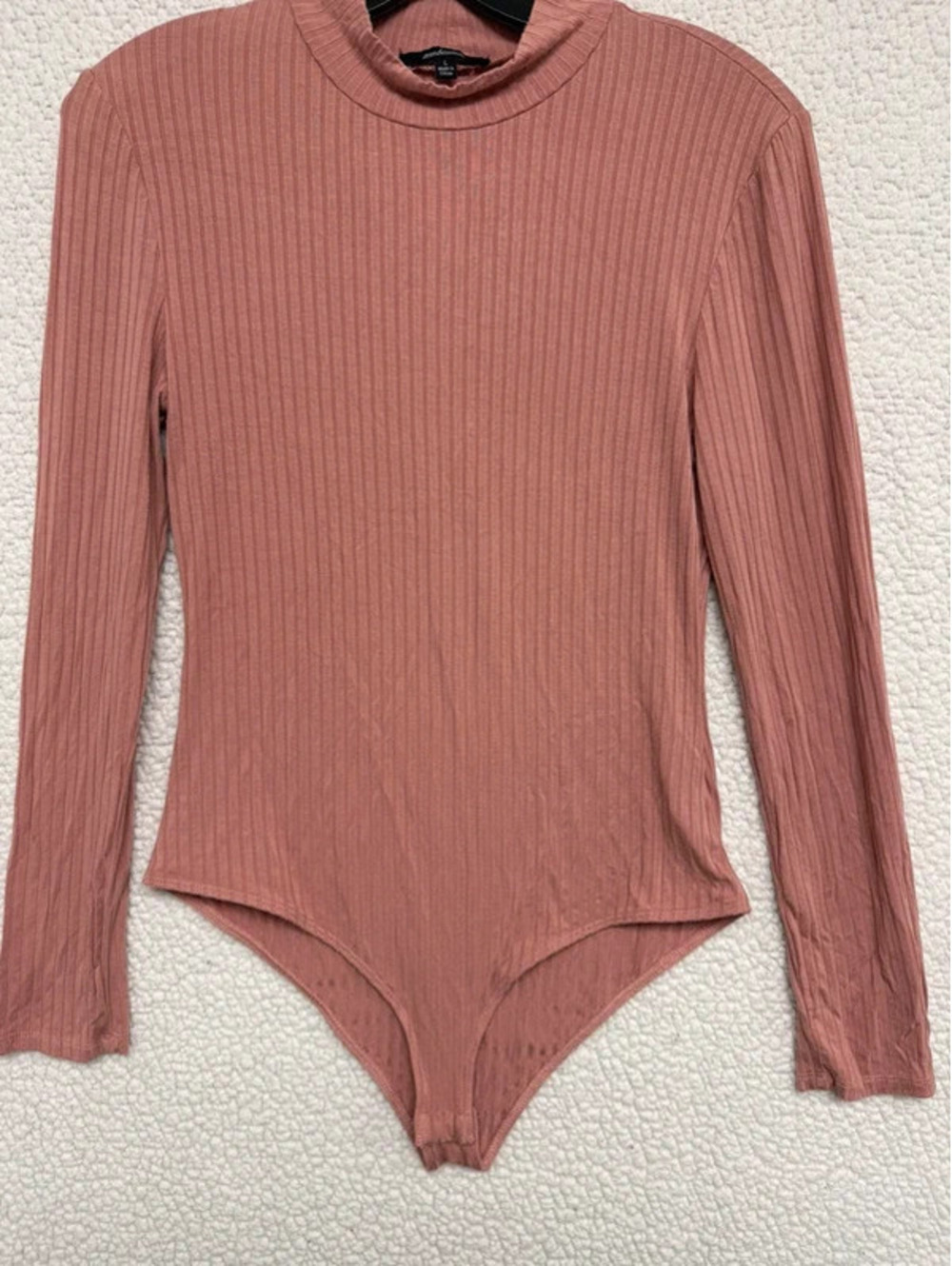 Ambiance Women’s Large Dusty Rose Ribbed Mock Neck Long Sleeve Bodysuit